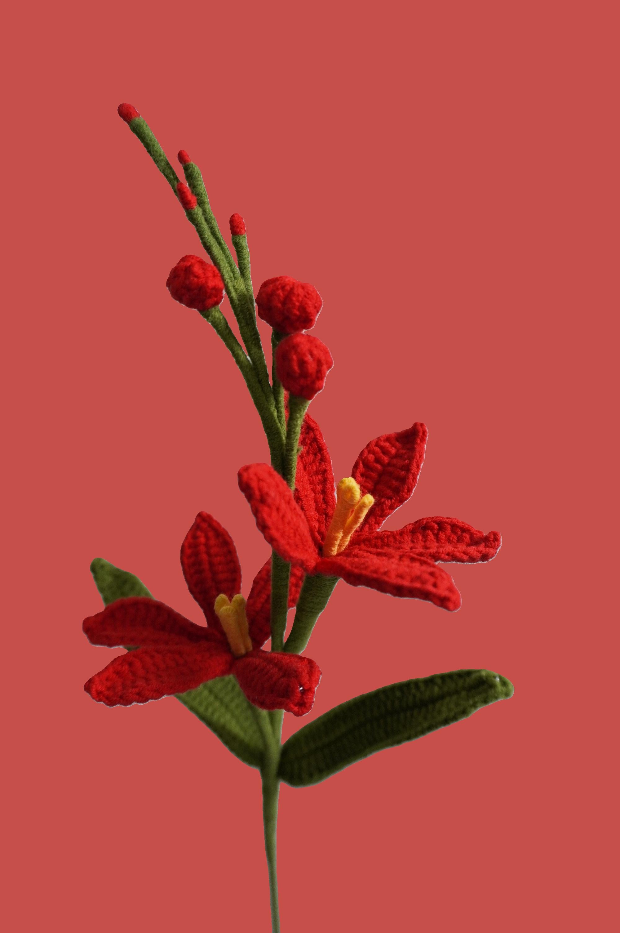 Handmade crochet Mars Orchid flower in pastel and bold colors, ideal for eco-friendly home decor and gifts
