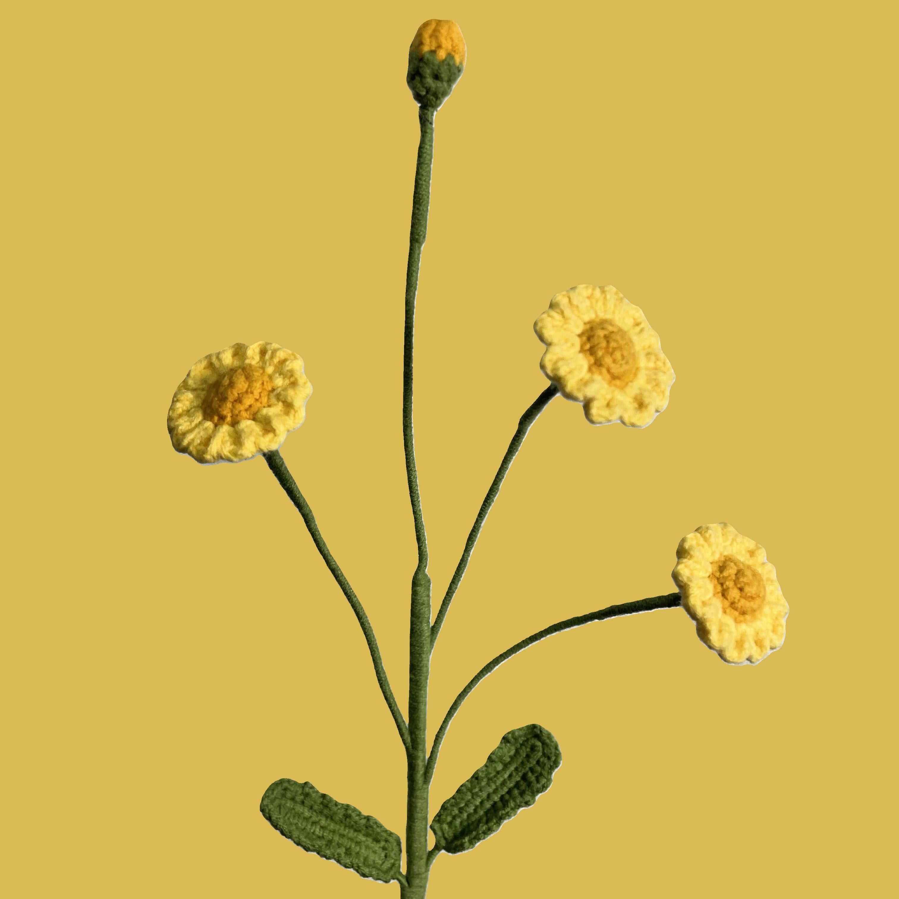 Handmade Little Daisy crochet flower – yellow petals and green stem for sustainable décor and gifts

