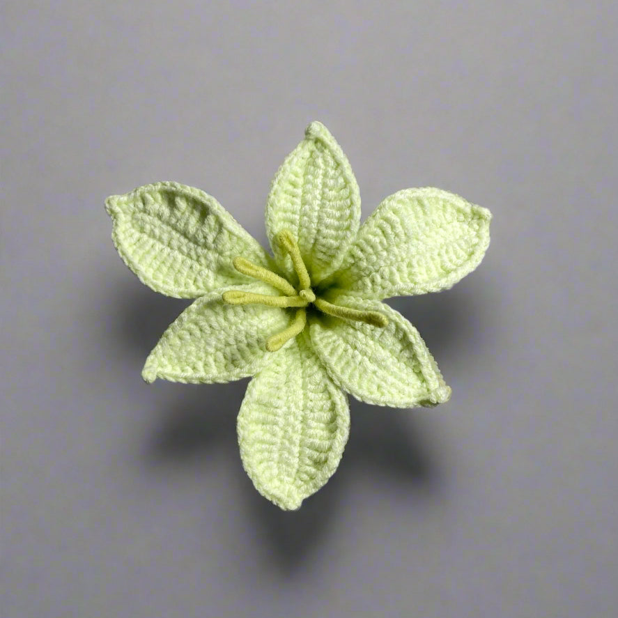Handcrafted Alstroemeria crochet flower in pastel colors for eco-friendly home décor and gifting
