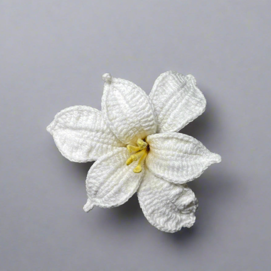 Handcrafted Alstroemeria crochet flower in pastel colors for eco-friendly home décor and gifting

