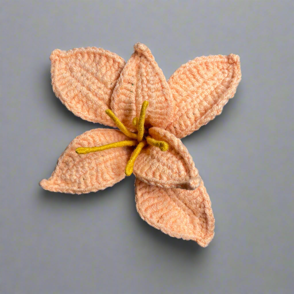 Handcrafted Alstroemeria crochet flower in pastel colors for eco-friendly home décor and gifting
