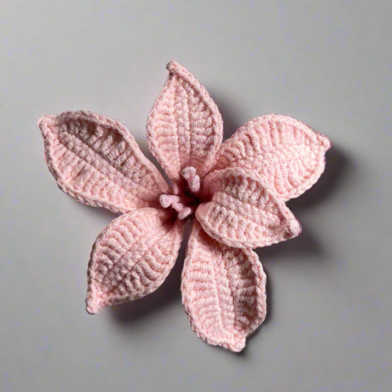 Handcrafted Alstroemeria crochet flower in pastel colors for eco-friendly home décor and gifting

