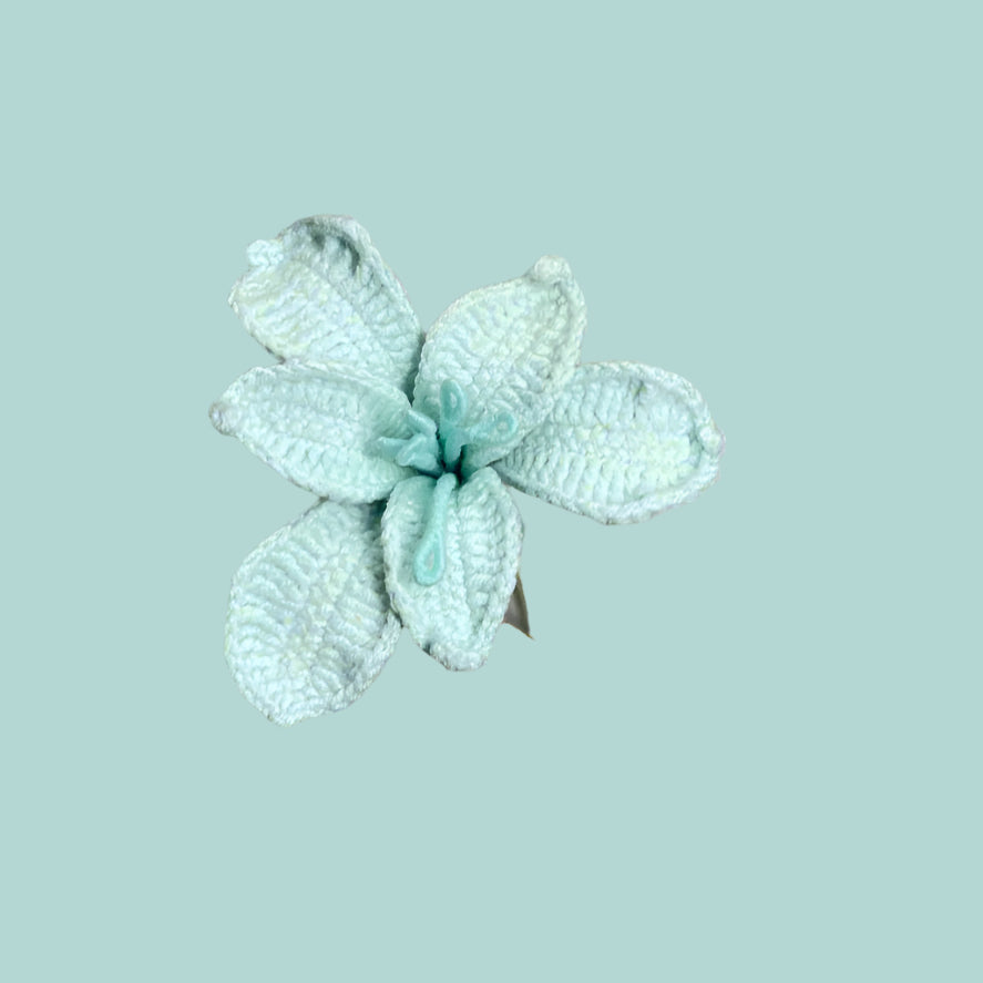 Handcrafted Alstroemeria crochet flower in pastel colors for eco-friendly home décor and gifting

