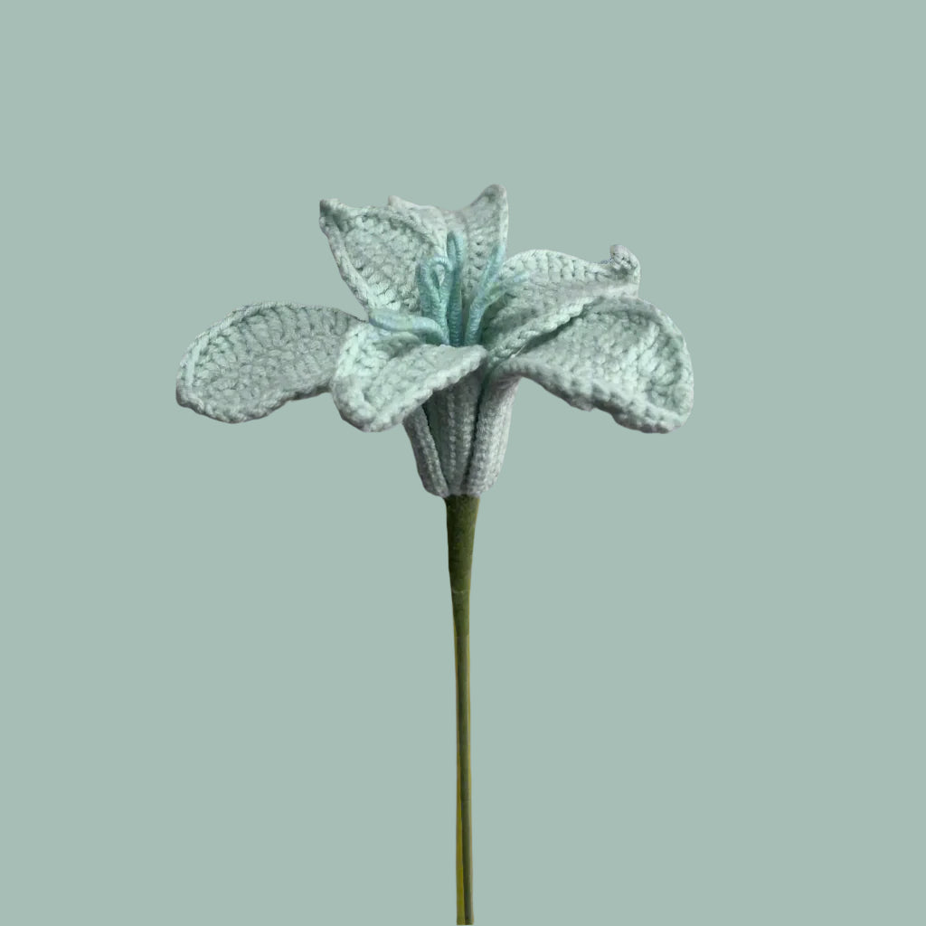 Handcrafted Alstroemeria crochet flower in pastel colors for eco-friendly home décor and gifting
