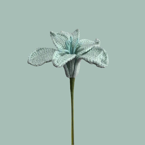 Handcrafted Alstroemeria crochet flower in pastel colors for eco-friendly home décor and gifting
