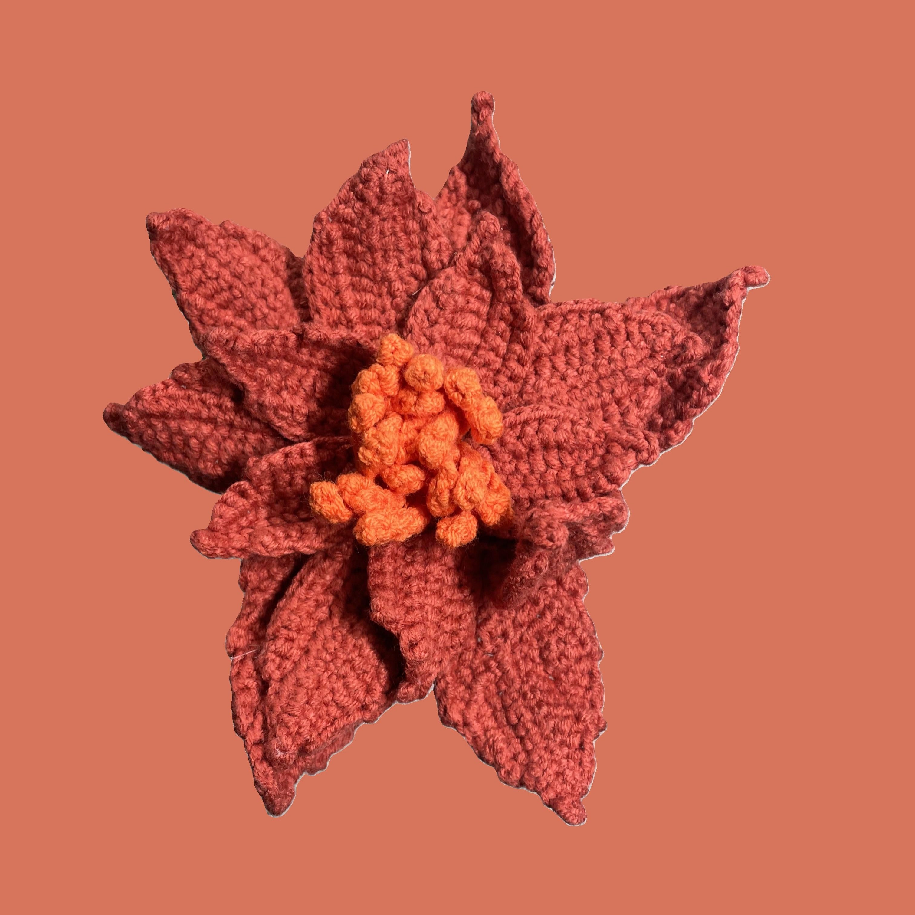 Handmade crochet Chinese rose flower in yellow red with green leaves for sustainable home decor and gifts
