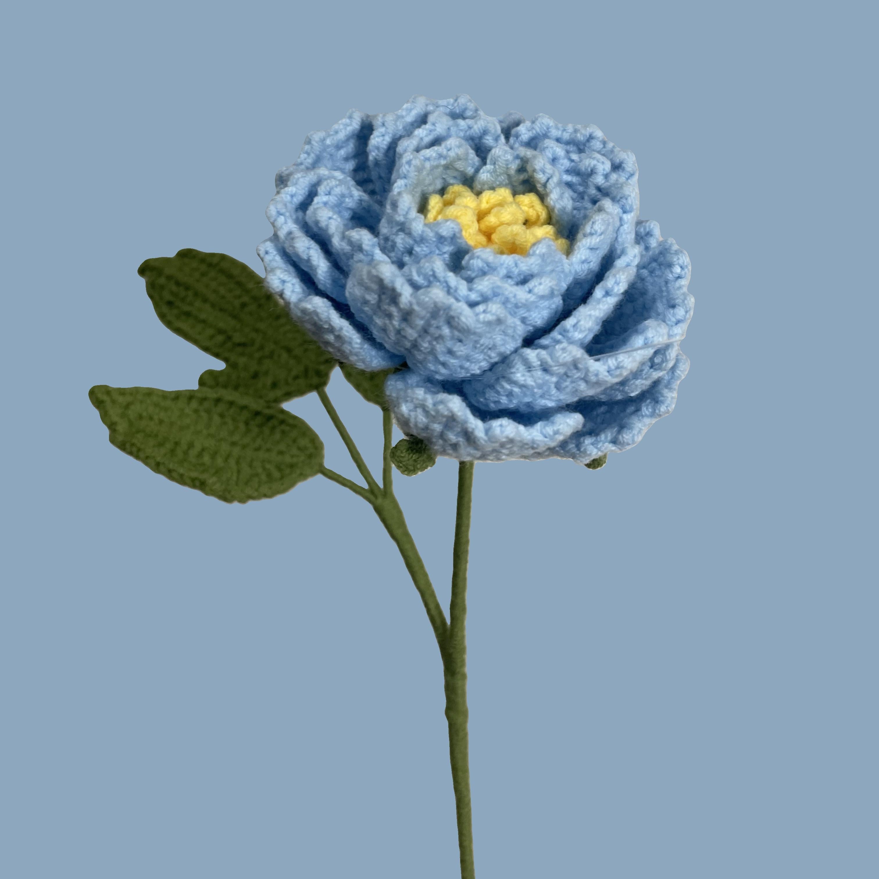 Blue handmade crochet peony flower  – sustainable gift
