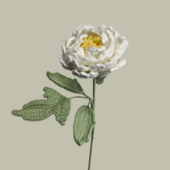 white handmade crochet peony flower on – sustainable gift
